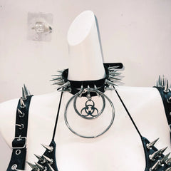 Halter self tie rivet skull applique belt top