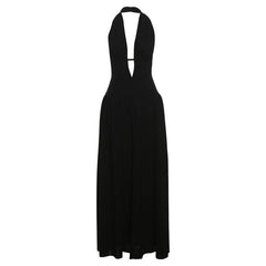 Self tie halter deep v neck hollow out cut out maxi dress