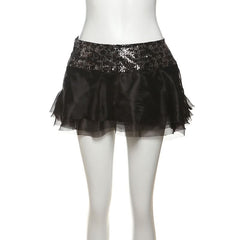Glitter zip-up A line contrast mini skirt