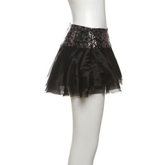 Glitter zip-up A line contrast mini skirt