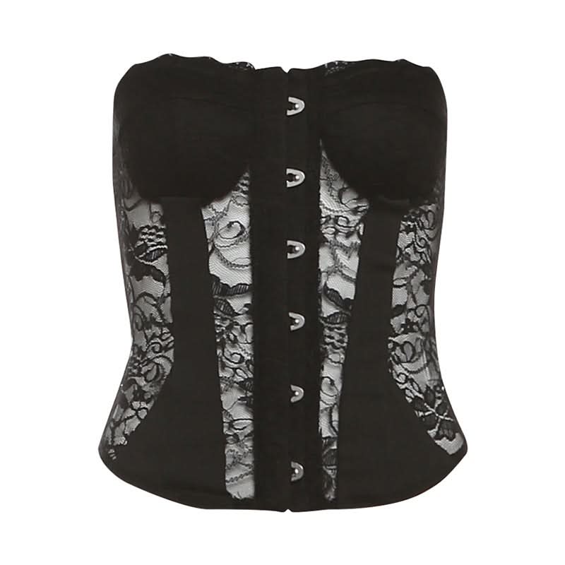 Lace button backless solid tube top