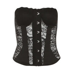Lace button backless solid tube top