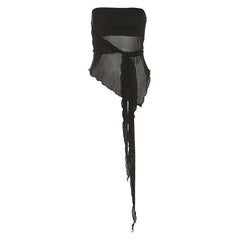 Ruffle irregular mesh backless tube top