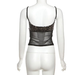 Glitter v neck mesh self tie cami top