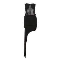 Irregular ruffle ruched tube mini skirt set