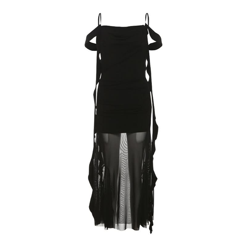 Mesh irregular backless cami maxi dress