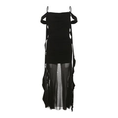 Mesh irregular backless cami maxi dress