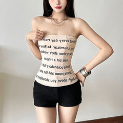 Letter print mesh backless tube top