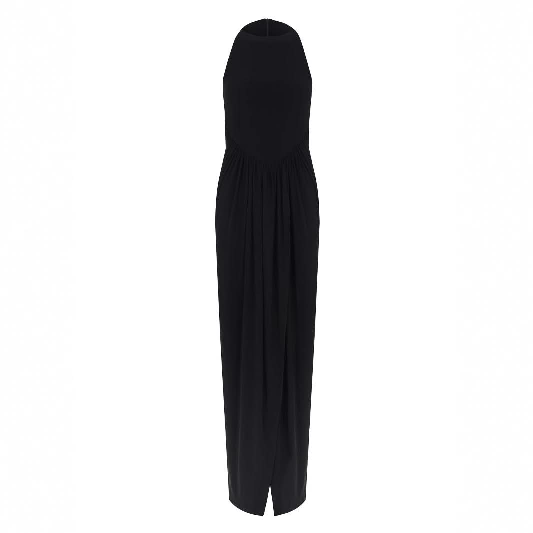 Crewneck slit sleeveless zip-up maxi dress
