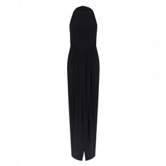 Crewneck slit sleeveless zip-up maxi dress