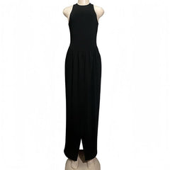 Crewneck slit sleeveless zip-up maxi dress