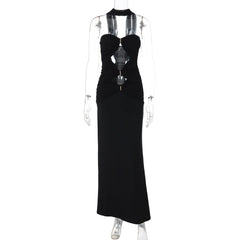Hollow out ruched backless tube cut out maxi dress