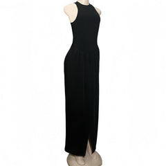 Crewneck slit sleeveless zip-up maxi dress