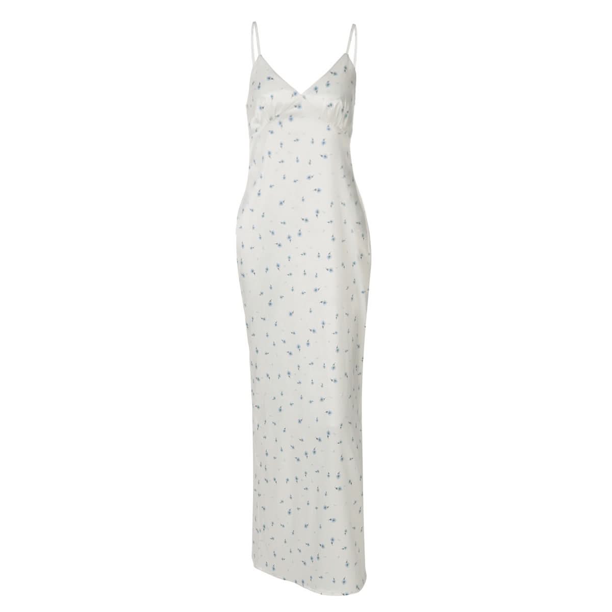 Slit v neck flower print zip-up cami maxi dress