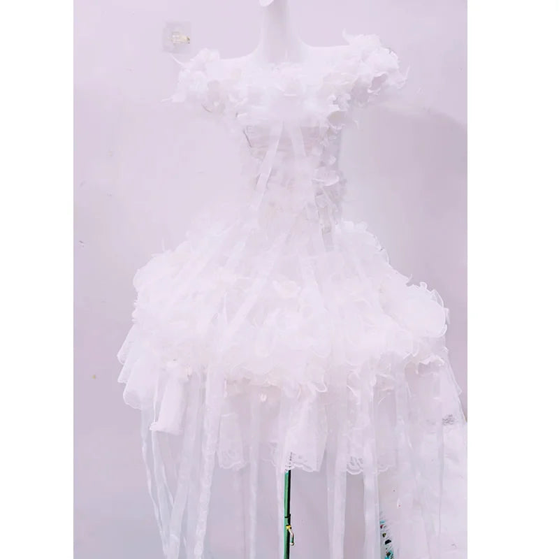 Lace hem flower applique ruffle mini skirt set