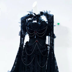 Long sleeve lace beaded flower applique corset maxi dress