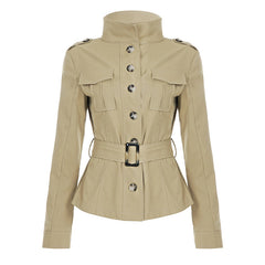 Long sleeve button buckle high neck coat top