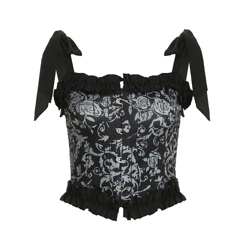 Ruffle abstract print cami top