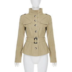 Long sleeve button buckle high neck coat top