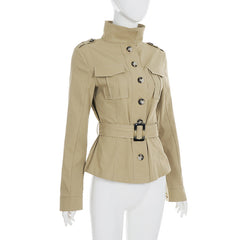 Long sleeve button buckle high neck coat top