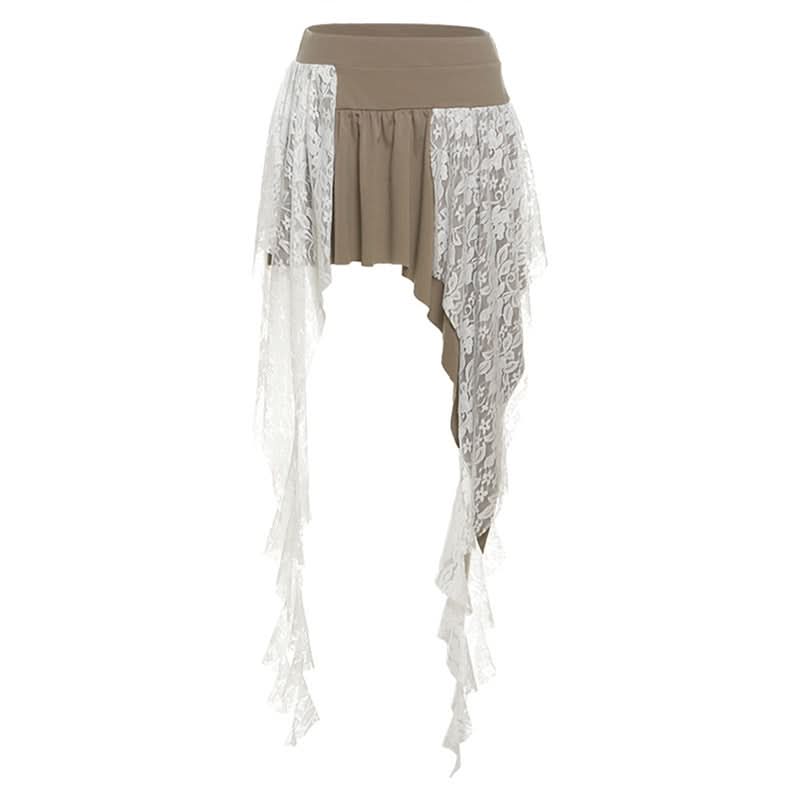 Irregular lace ruched A line mini skirt