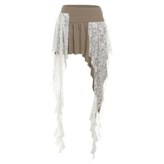 Irregular lace ruched A line mini skirt