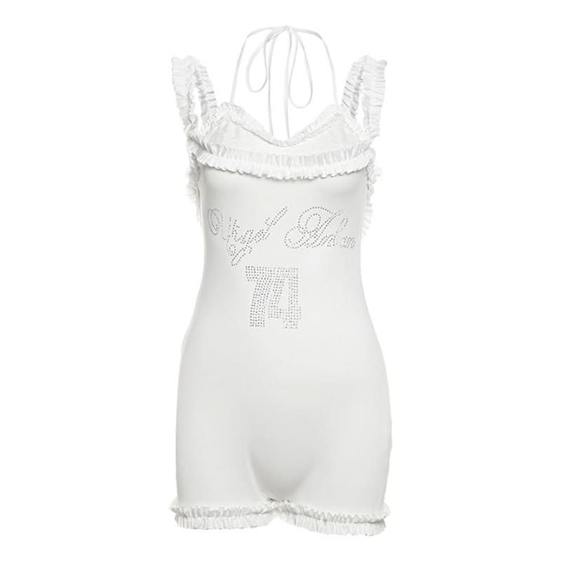 Ruffle halter self tie letter v neck romper