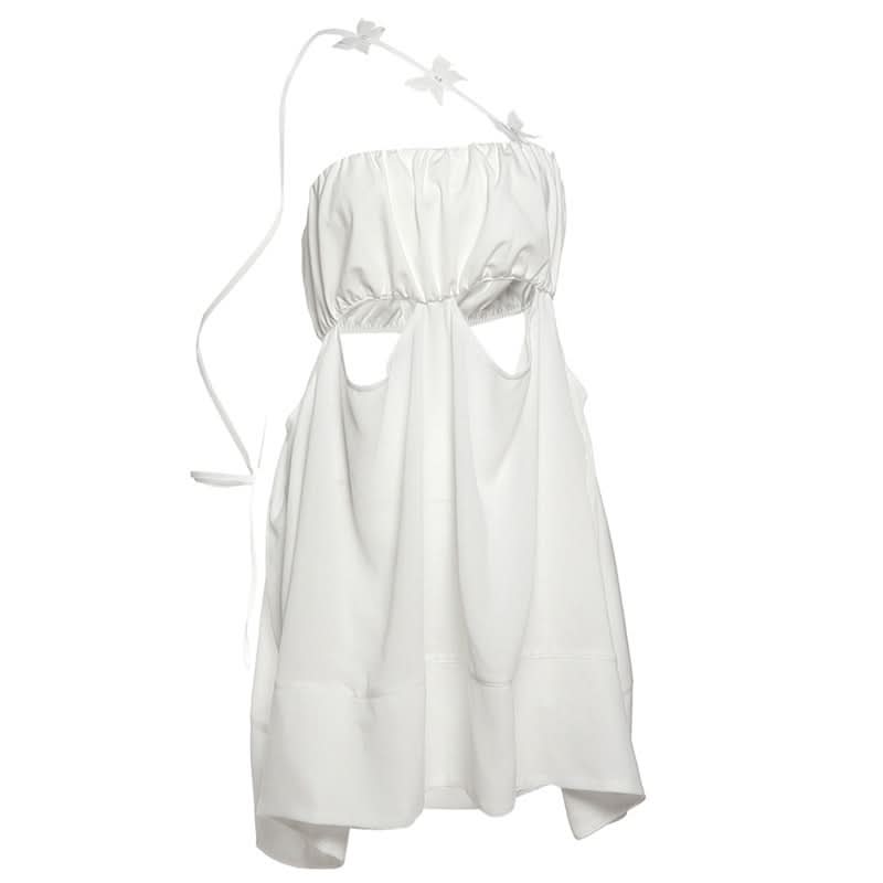 Hollow out irregular butterfly applique cut out mini dress