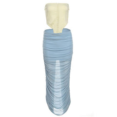 Ruched hollow out mesh tube cut out maxi dress