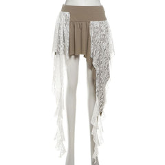 Irregular lace ruched A line mini skirt