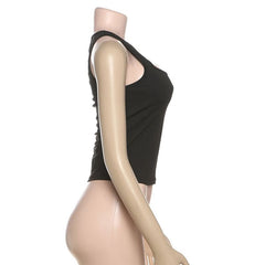 Crewneck hollow out metal chain solid cut out top