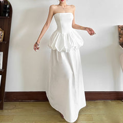 Ruched irregular solid maxi skirt