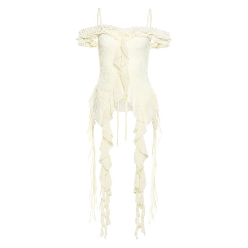 Off shoulder ruffle solid ruched cami top