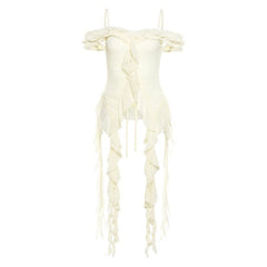 Off shoulder ruffle solid ruched cami top