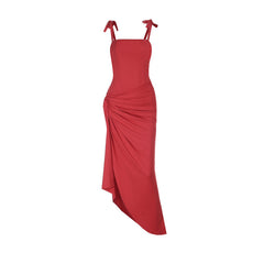 Square neck ruched high slit cami maxi dress
