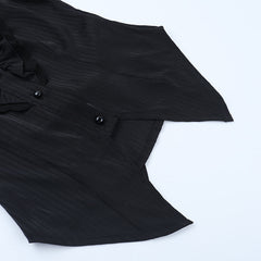 Turnover collar textured button ruffle top