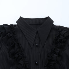 Turnover collar textured button ruffle top