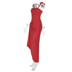 Square neck ruched high slit cami maxi dress