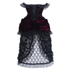 Off shoulder lace hem velvet ruched mini dress