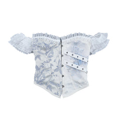 Off shoulder sweetheart neck smocked flower pattern top