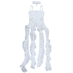 Cross pattern lace backless cami top