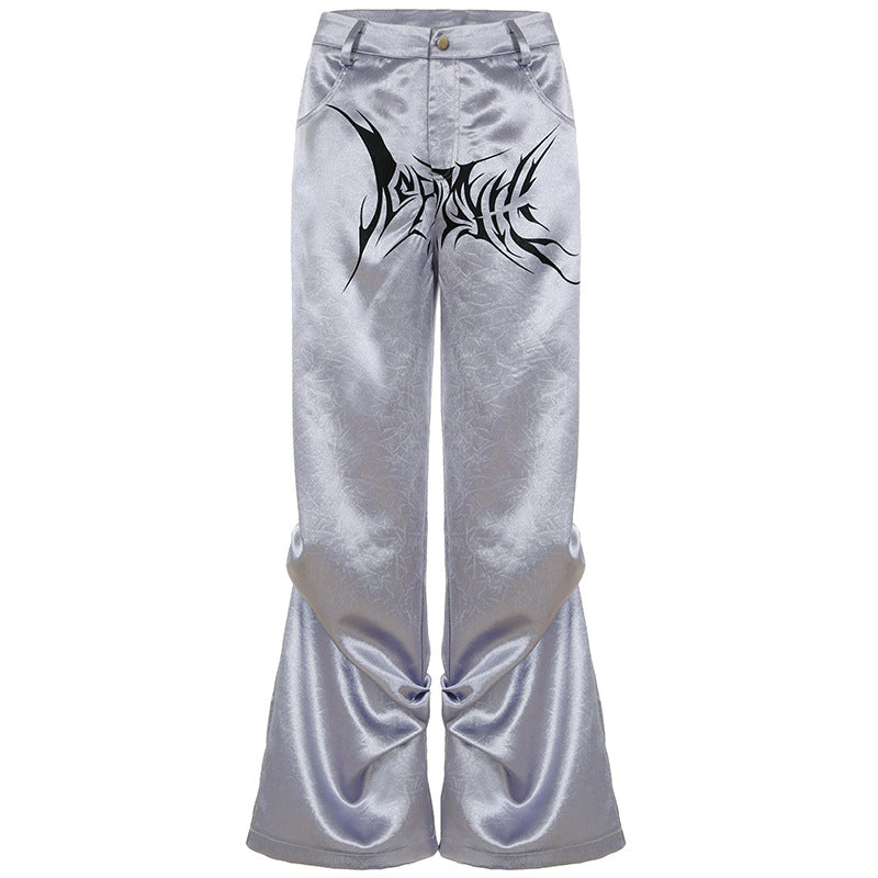 Print button ruched low rise pant