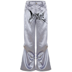 Print button ruched low rise pant