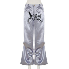Print button ruched low rise pant