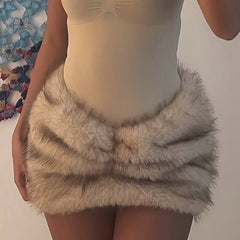 Fluffy ruched solid mini skirt