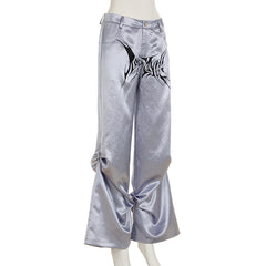 Print button ruched low rise pant