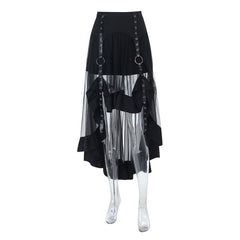 O ring mesh irregular mini skirt