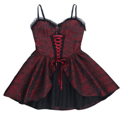 Lace up ruffle zip-up cami mini dress