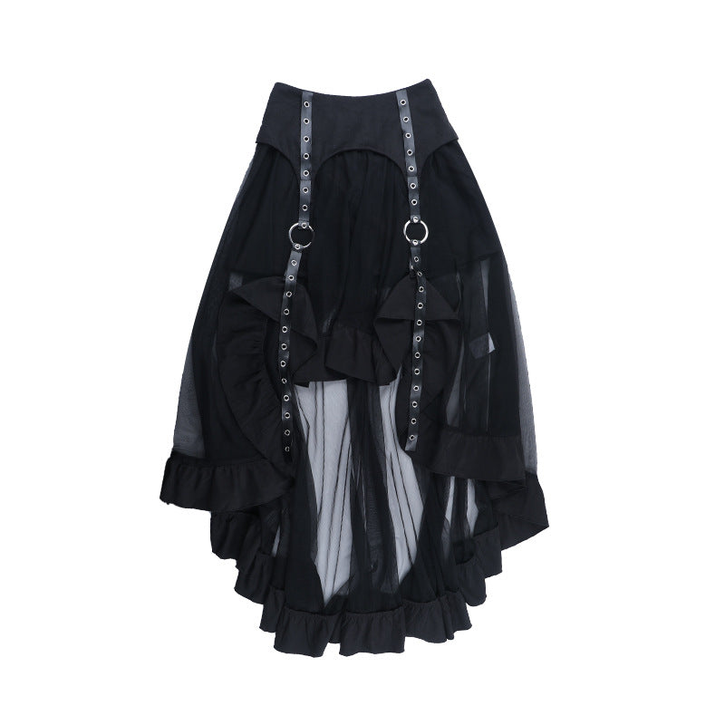 O ring mesh irregular mini skirt