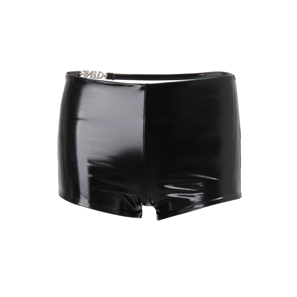 PU leather metal tag low rise short pant